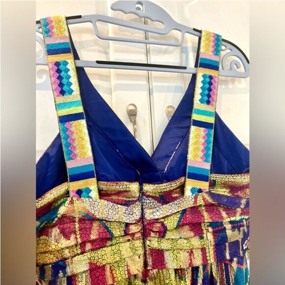 Nicole Miller Silk Sheer Metallic Aztec Cleopatra Multicolor Goddess Maxi Size 6 - Picture 6 of 14